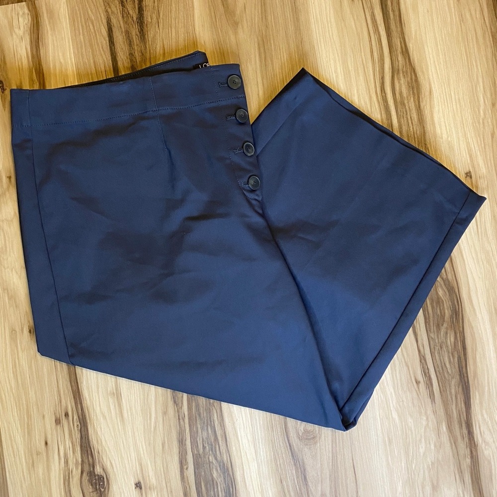 Loft Plus Womens Grey High Waist Button Crop Wide Leg Pants Size 24